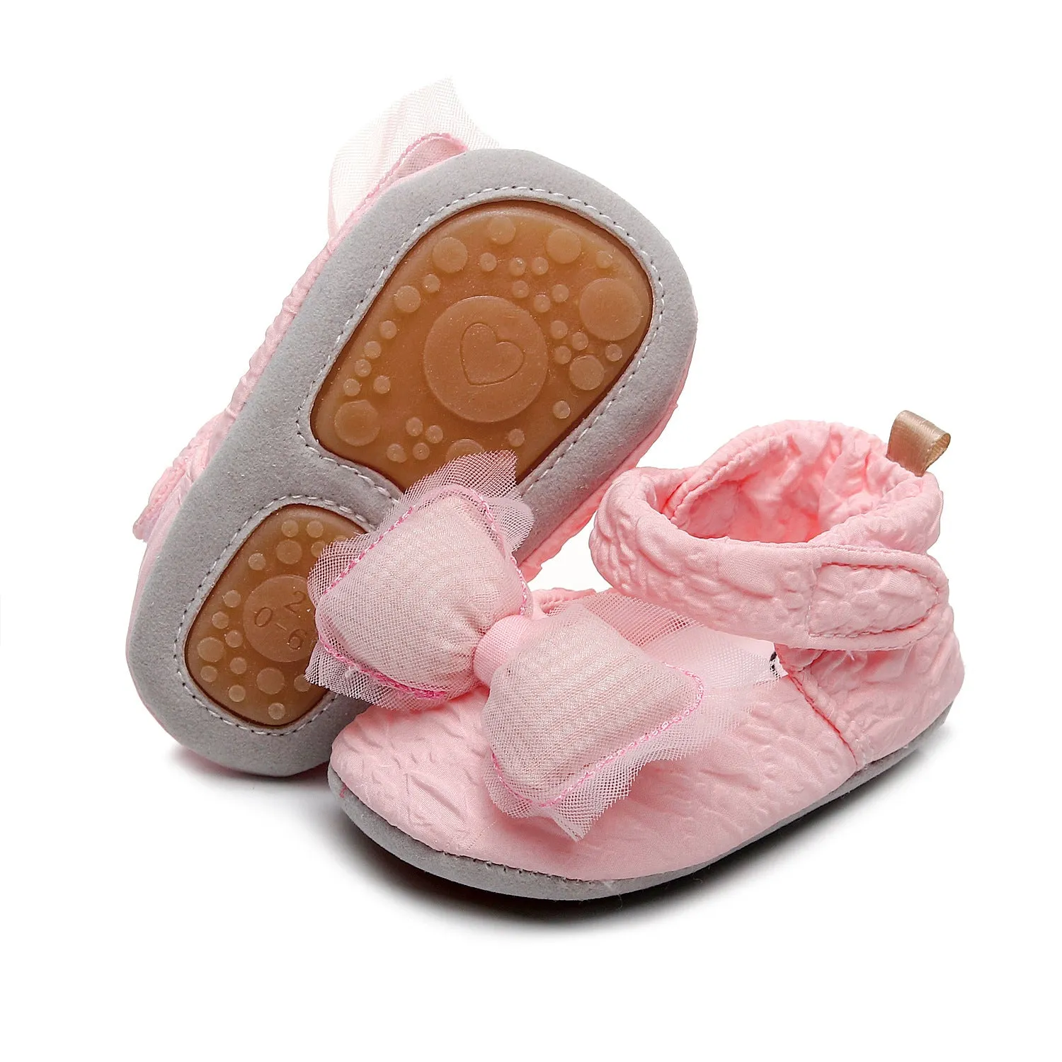 (0-18M)Embossed Bow Princess Soft Shoes