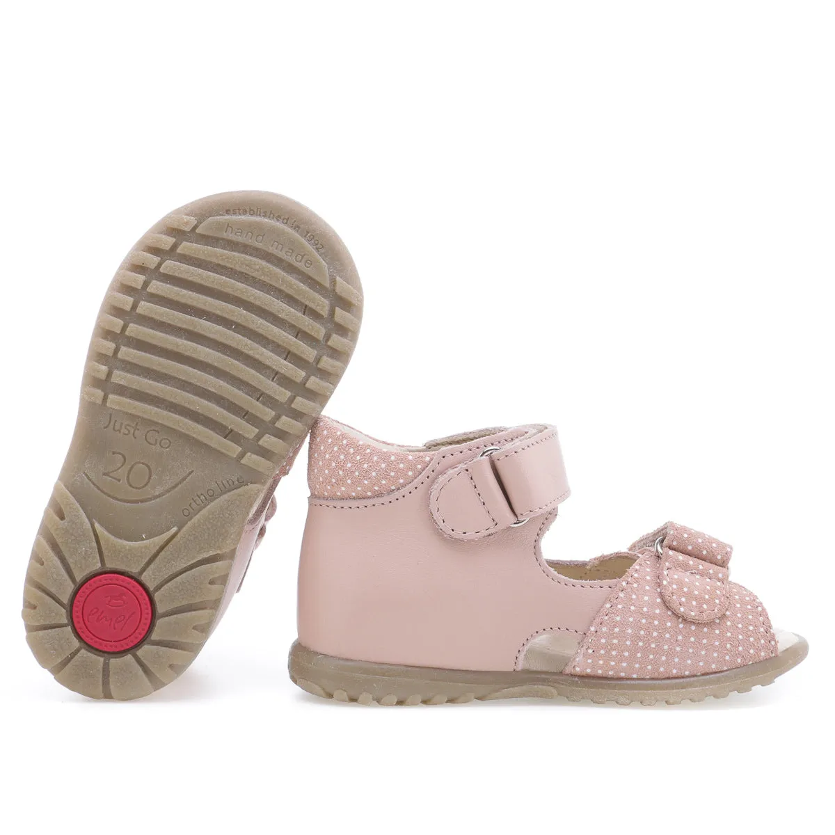 (2431B-6) Emel pink polka dots velcro Sandals