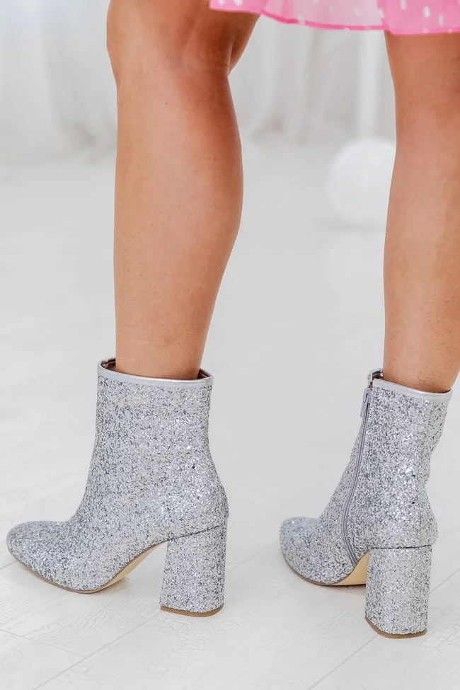 Allison Silver Glitter Chunky Heel Booties FINAL SALE