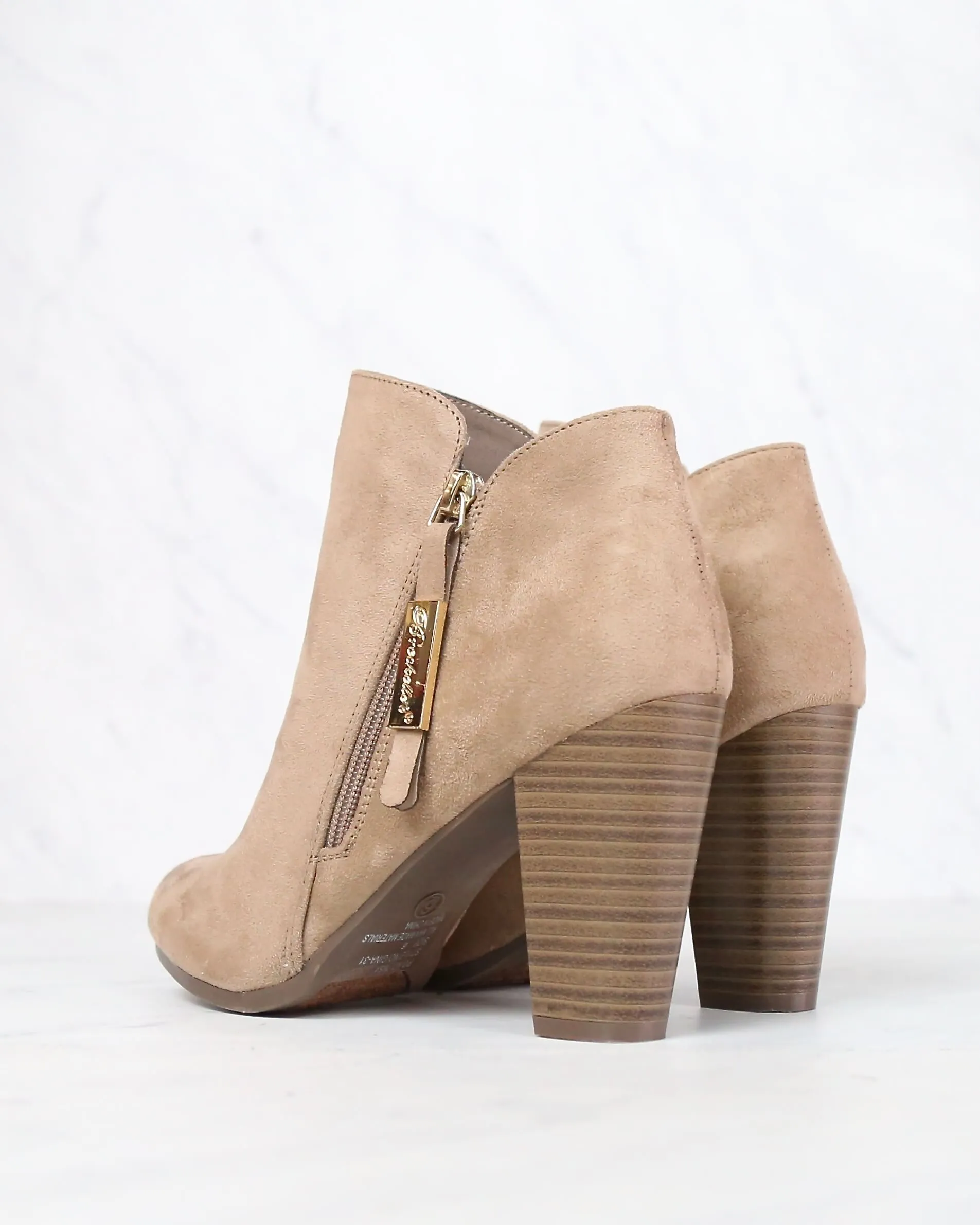 Almond Toe Stacked Heel Vegan Suede Booties in More Colors