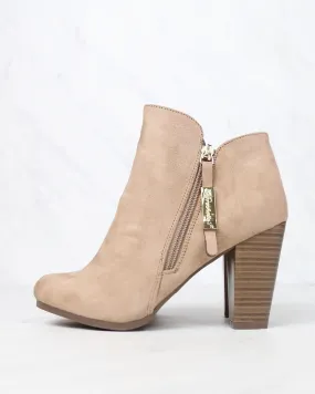 Almond Toe Stacked Heel Vegan Suede Booties in More Colors