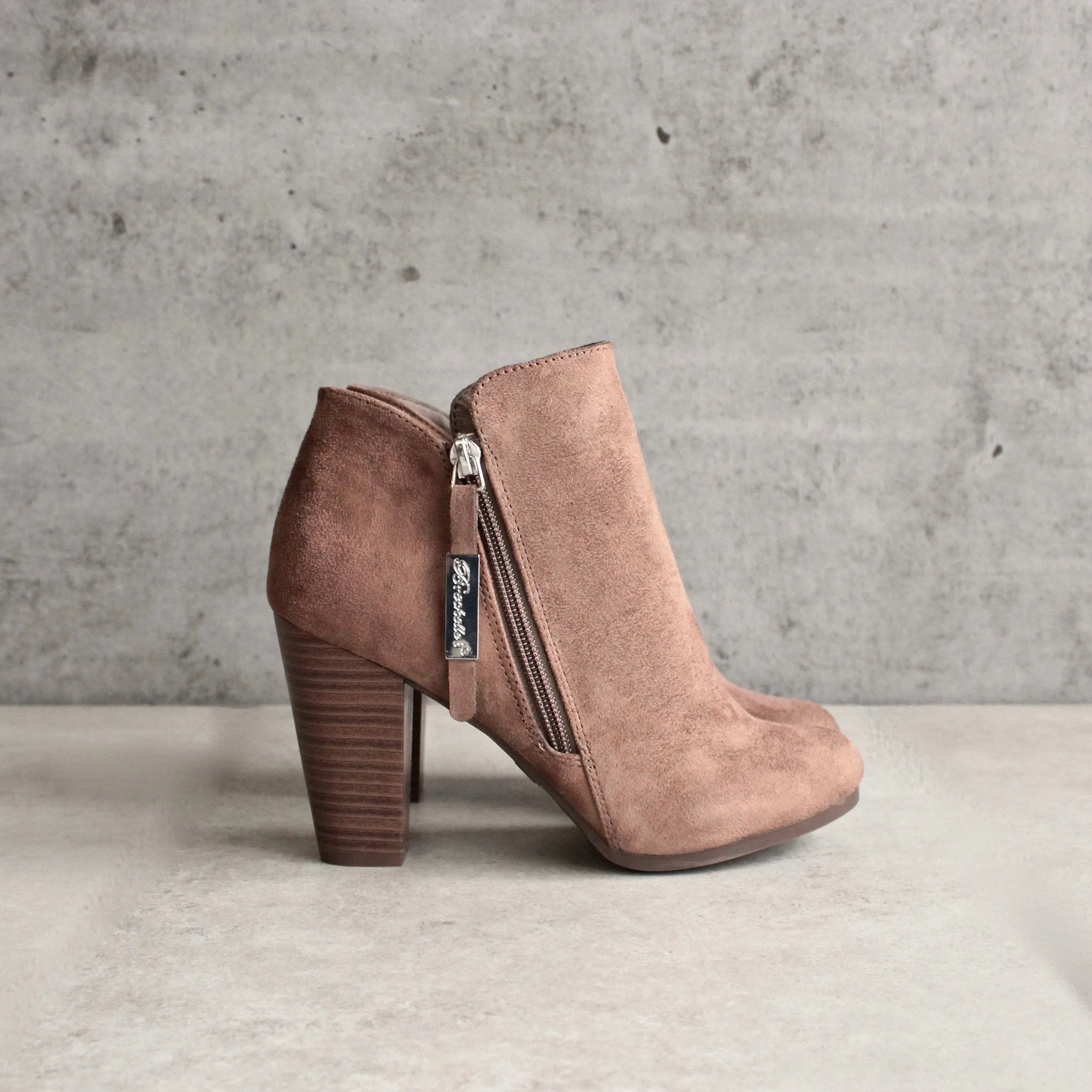 Almond Toe Stacked Heel Vegan Suede Booties in More Colors