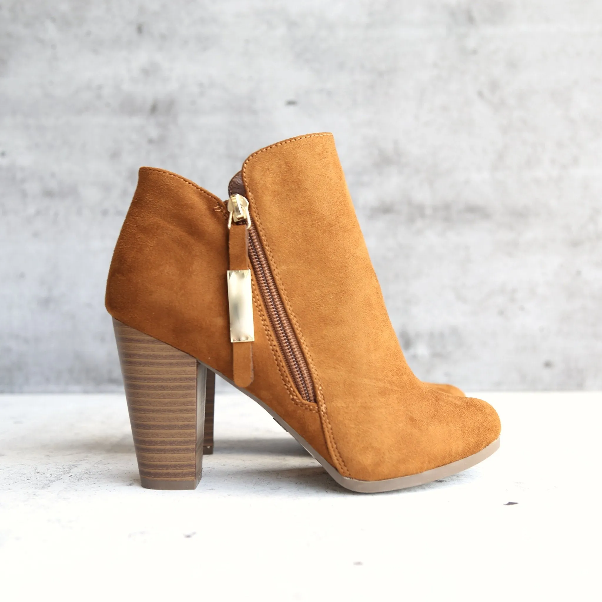 Almond Toe Stacked Heel Vegan Suede Booties in More Colors