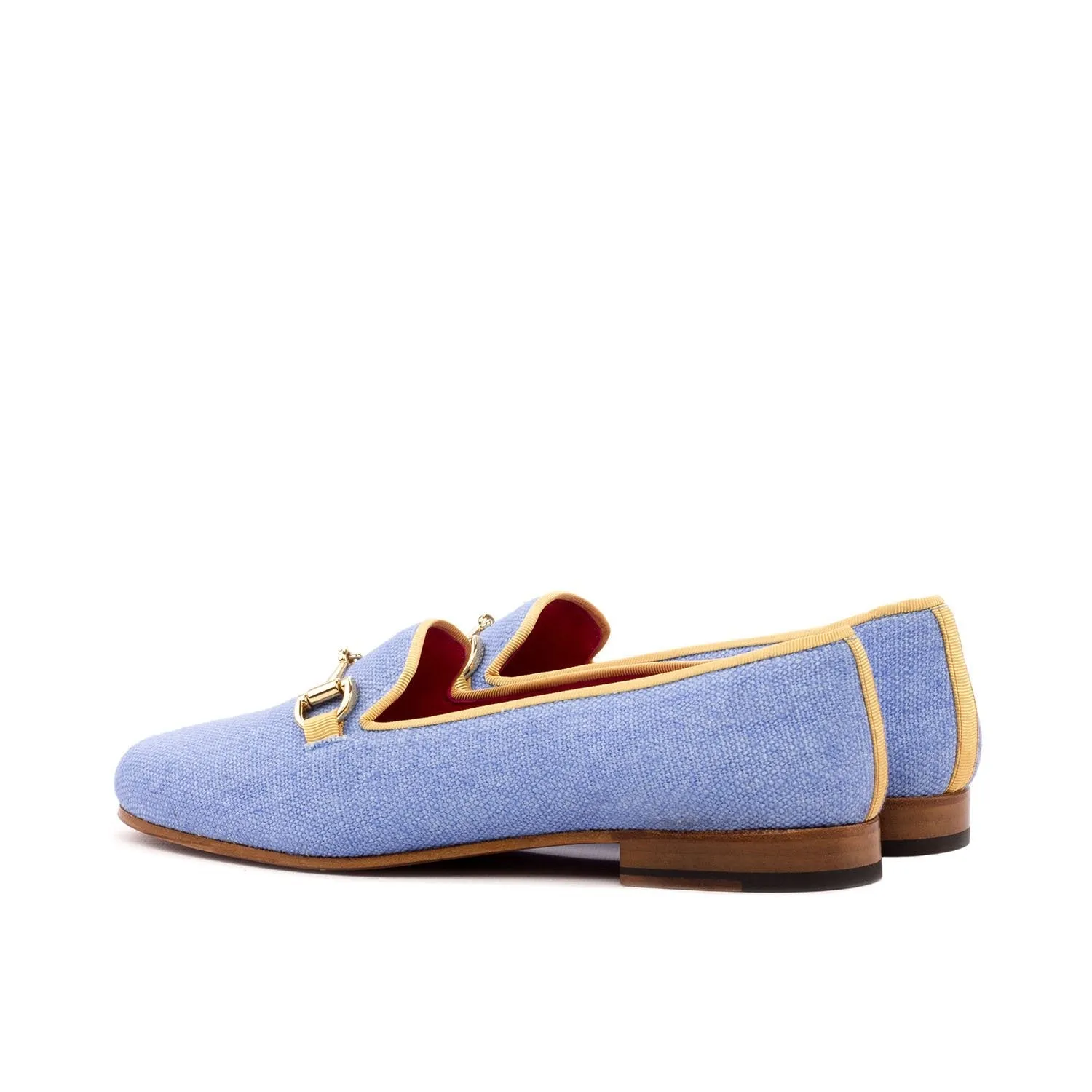 Ambrogio Bespoke Custom Women's Custom Made Shoes Blue Grossgrain / Linen Rose Horsebit Loafers (AMBW1064)