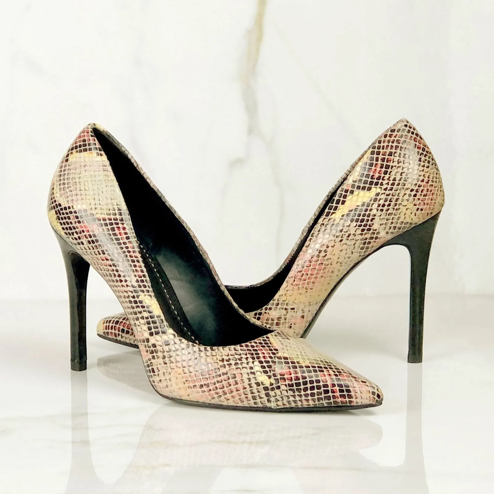 Ambrogio Bespoke Custom Women's Shoes Red Exotic Cascabel Snake-Skin Milan Pumps (AMBW1113)