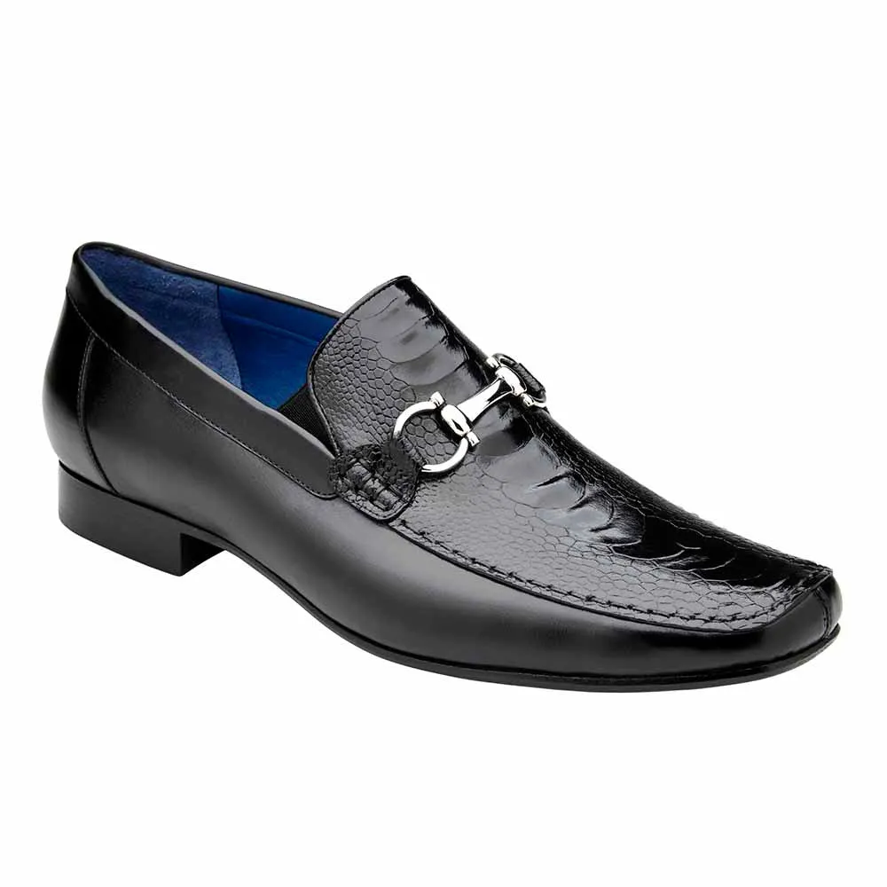 Belvedere Bruno Men's Split-Toe Black Ostrich Horsebit Loafers