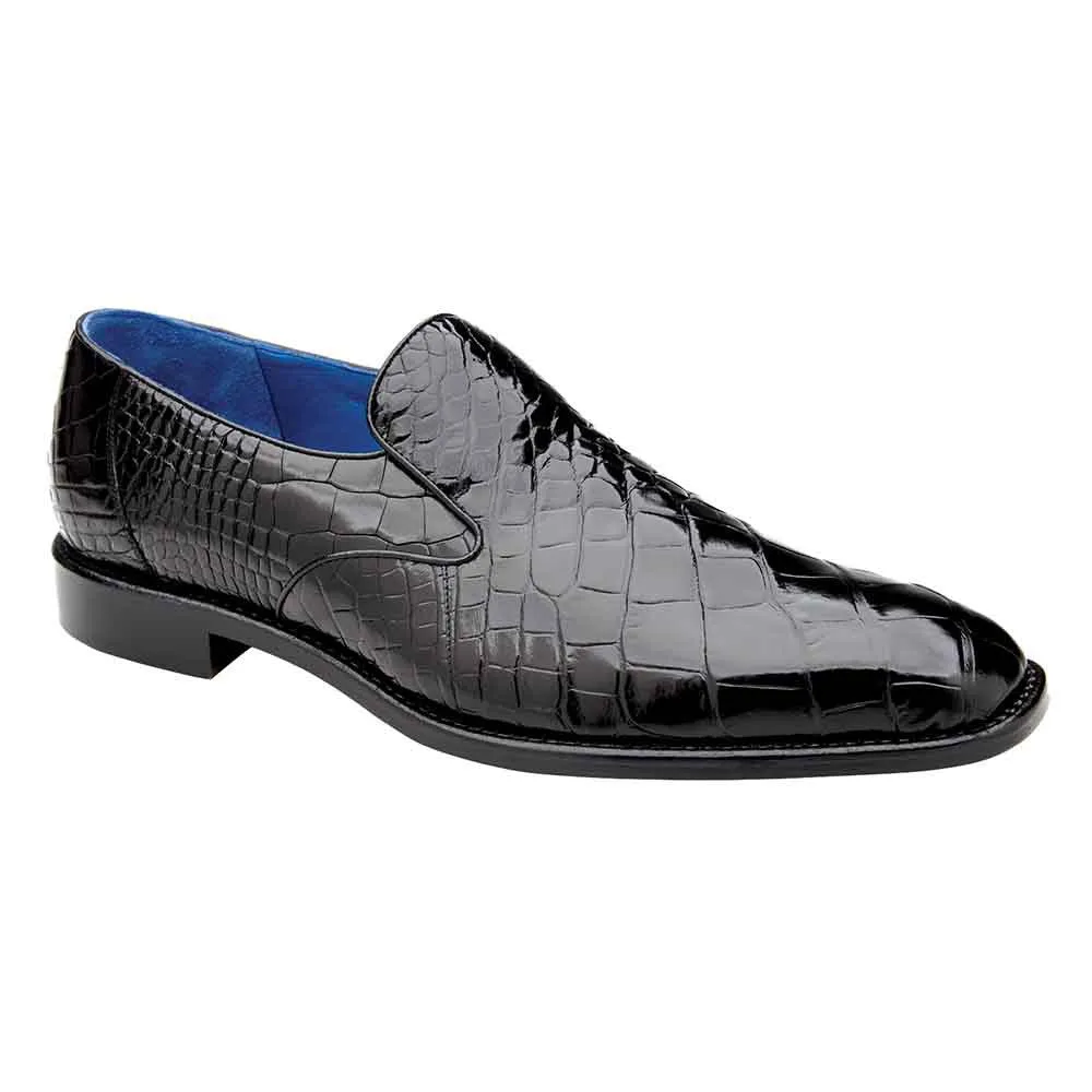 Belvedere Genova Men's Slip-On Black Alligator Loafers