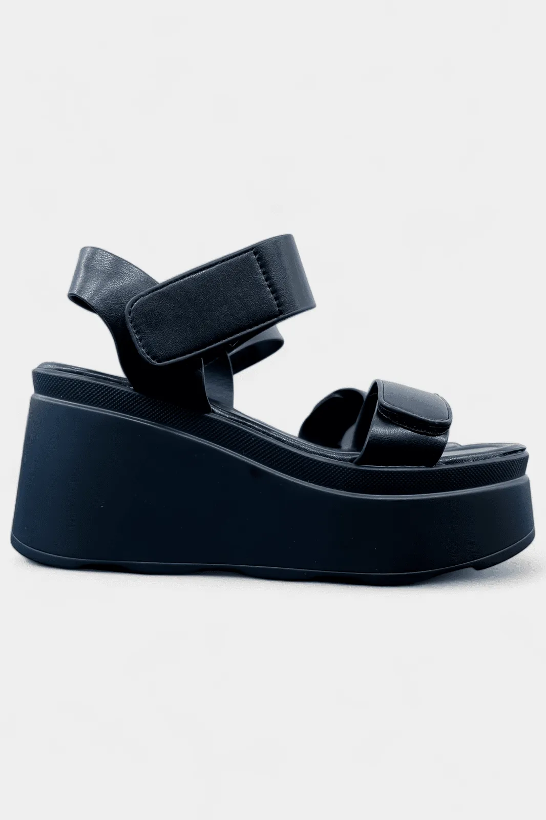 Black Adjustable Straps Platform Sandals