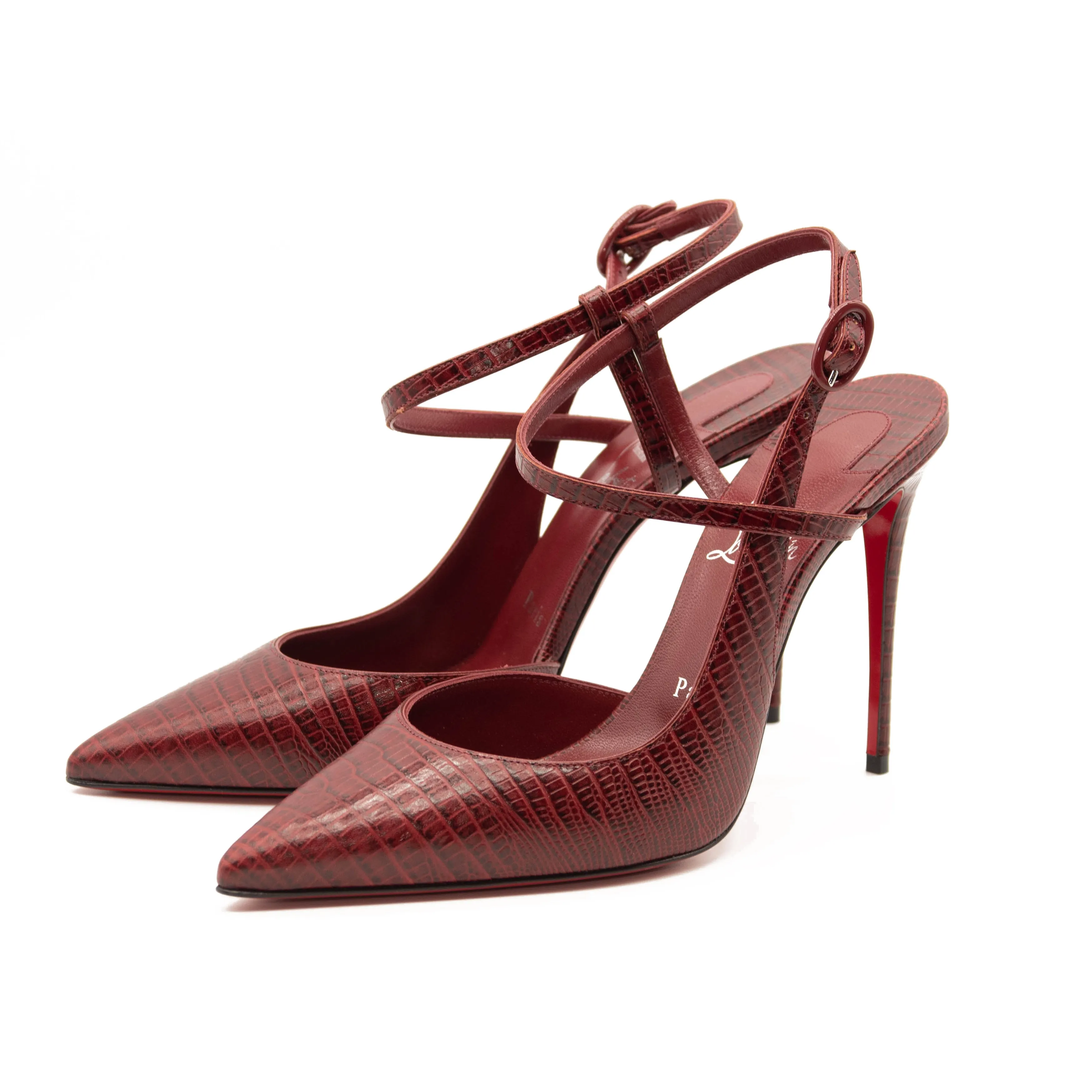 Christian Louboutin Jenlove Lizard Embossed Pointed Toe Pump  EU 38.5