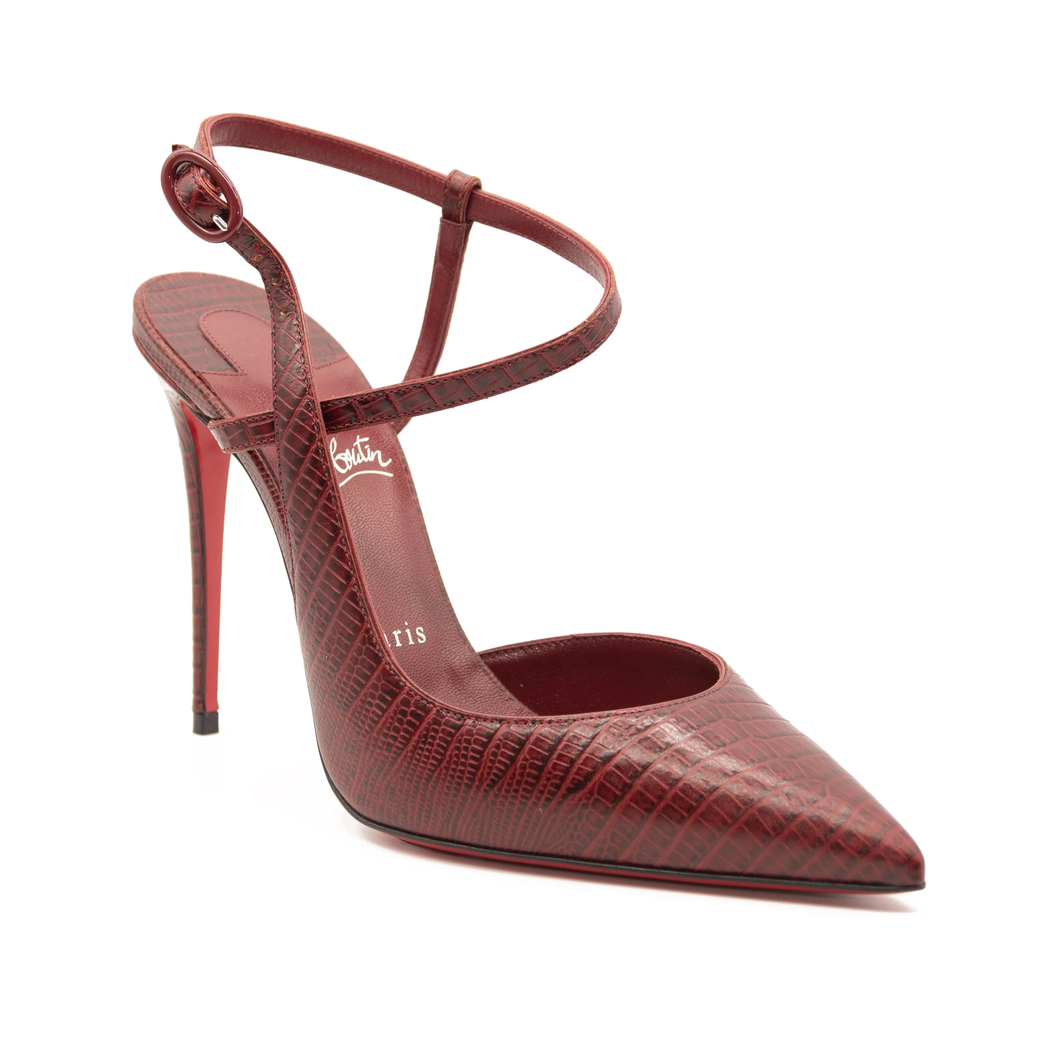 Christian Louboutin Jenlove Lizard Embossed Pointed Toe Pump  EU 38.5