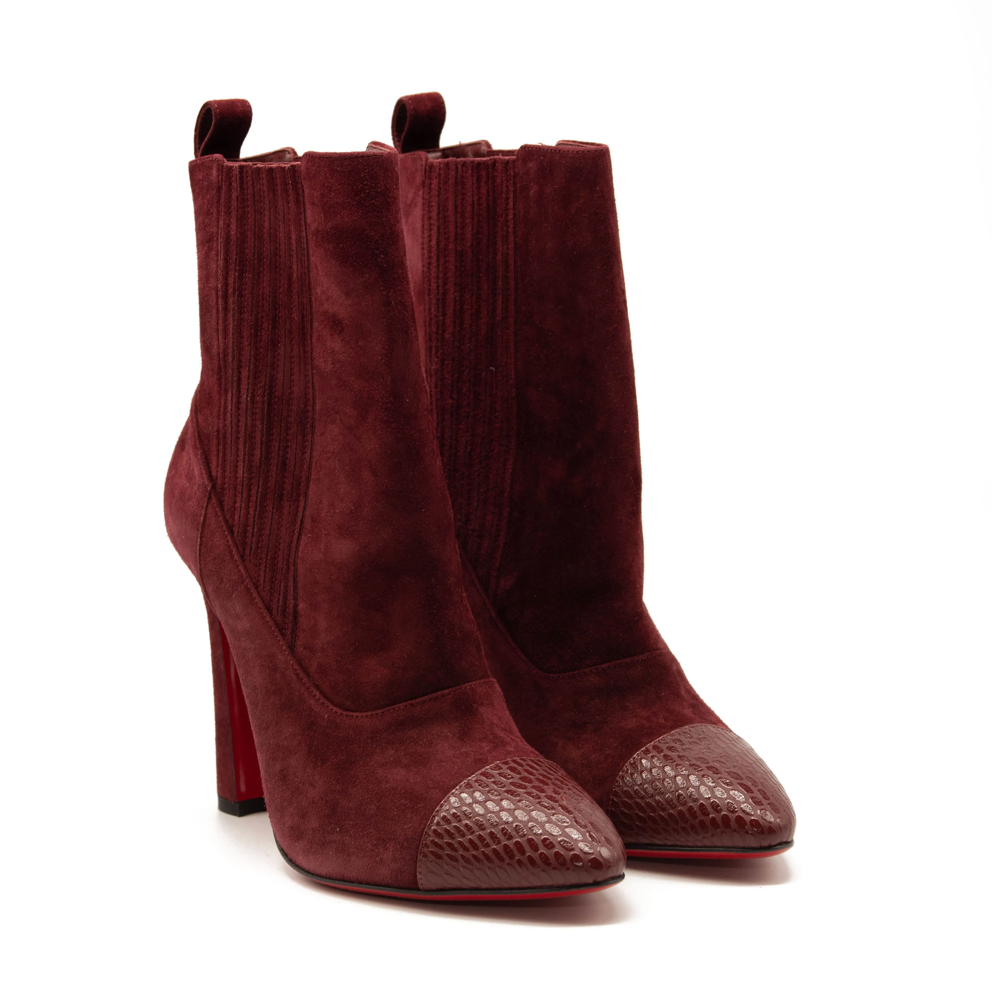 Christian Louboutin Me In The 90s Maroon Suede Snake High Heel Ankle Booties 37.5