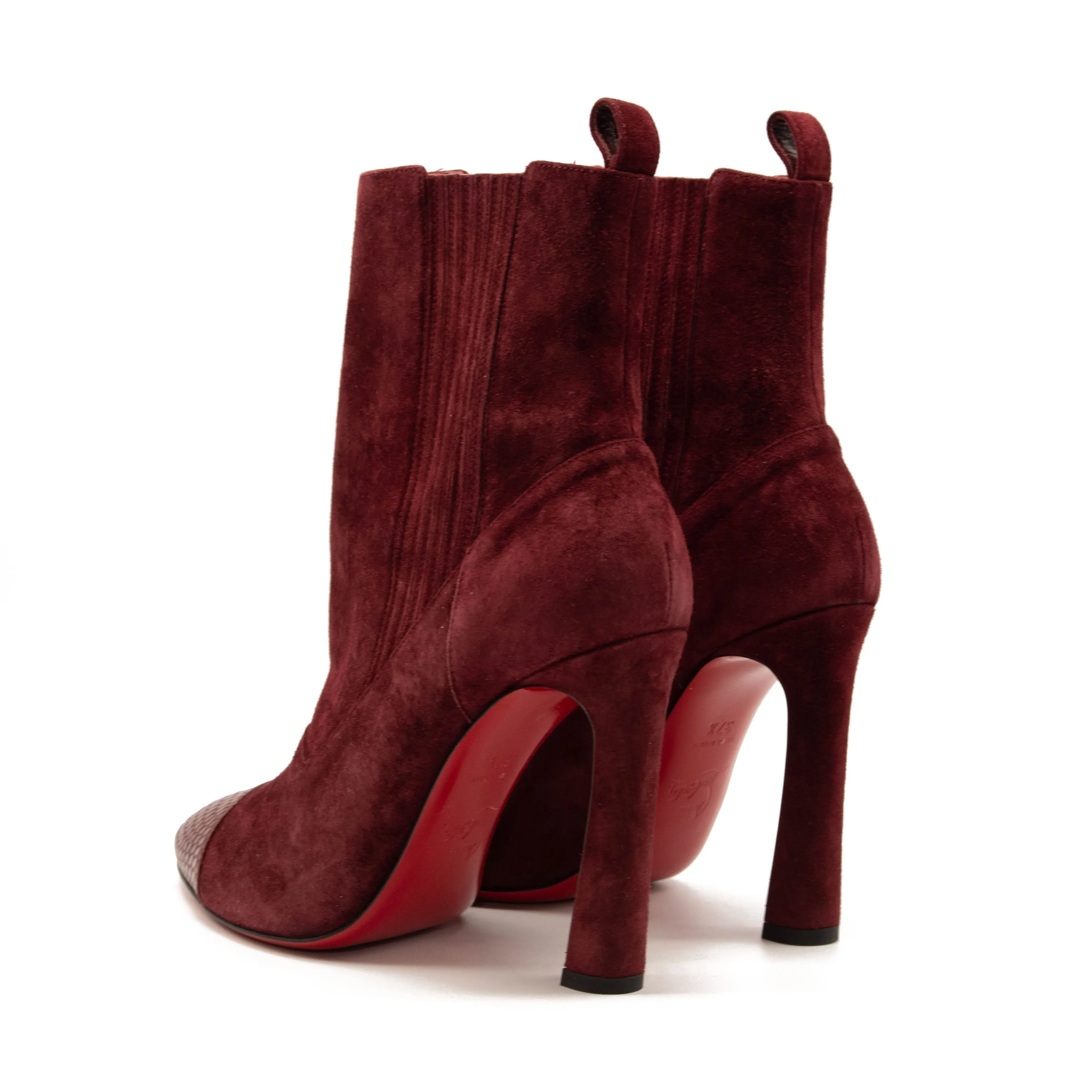 Christian Louboutin Me In The 90s Maroon Suede Snake High Heel Ankle Booties 37.5