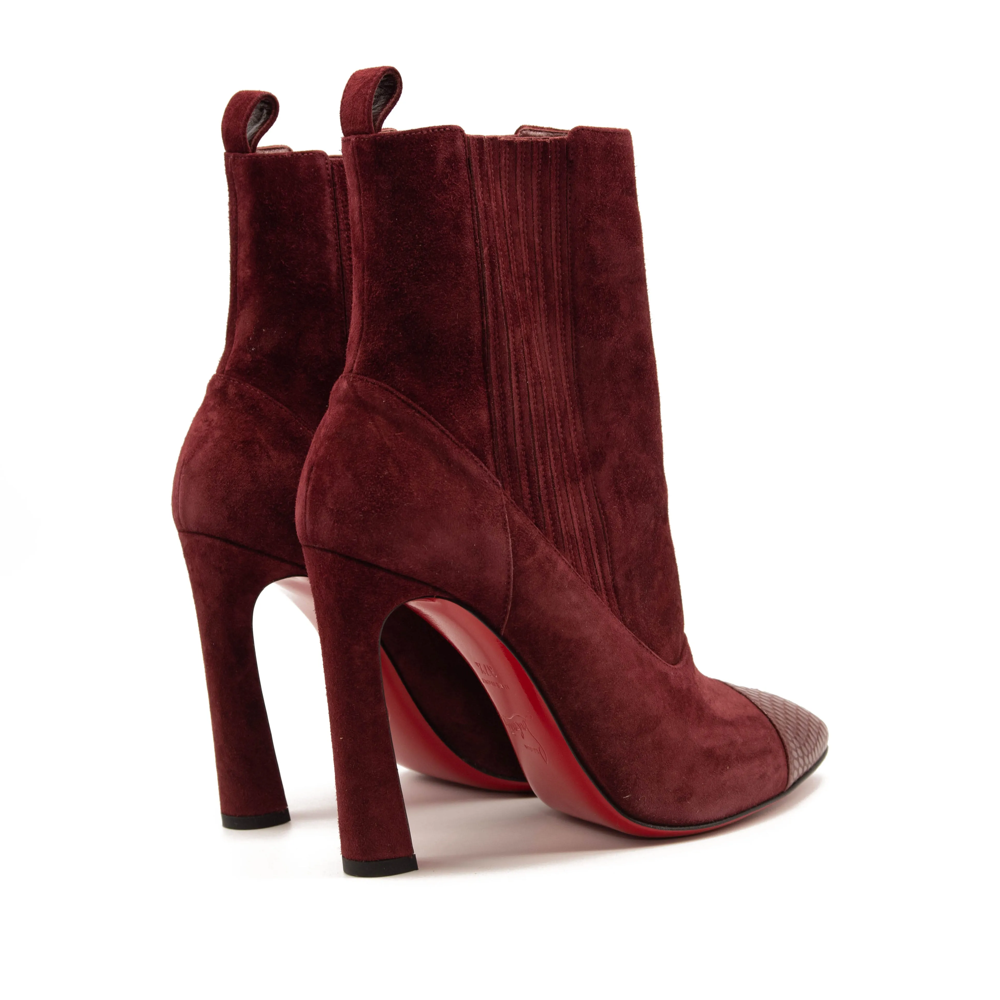 Christian Louboutin Me In The 90s Maroon Suede Snake High Heel Ankle Booties 37.5