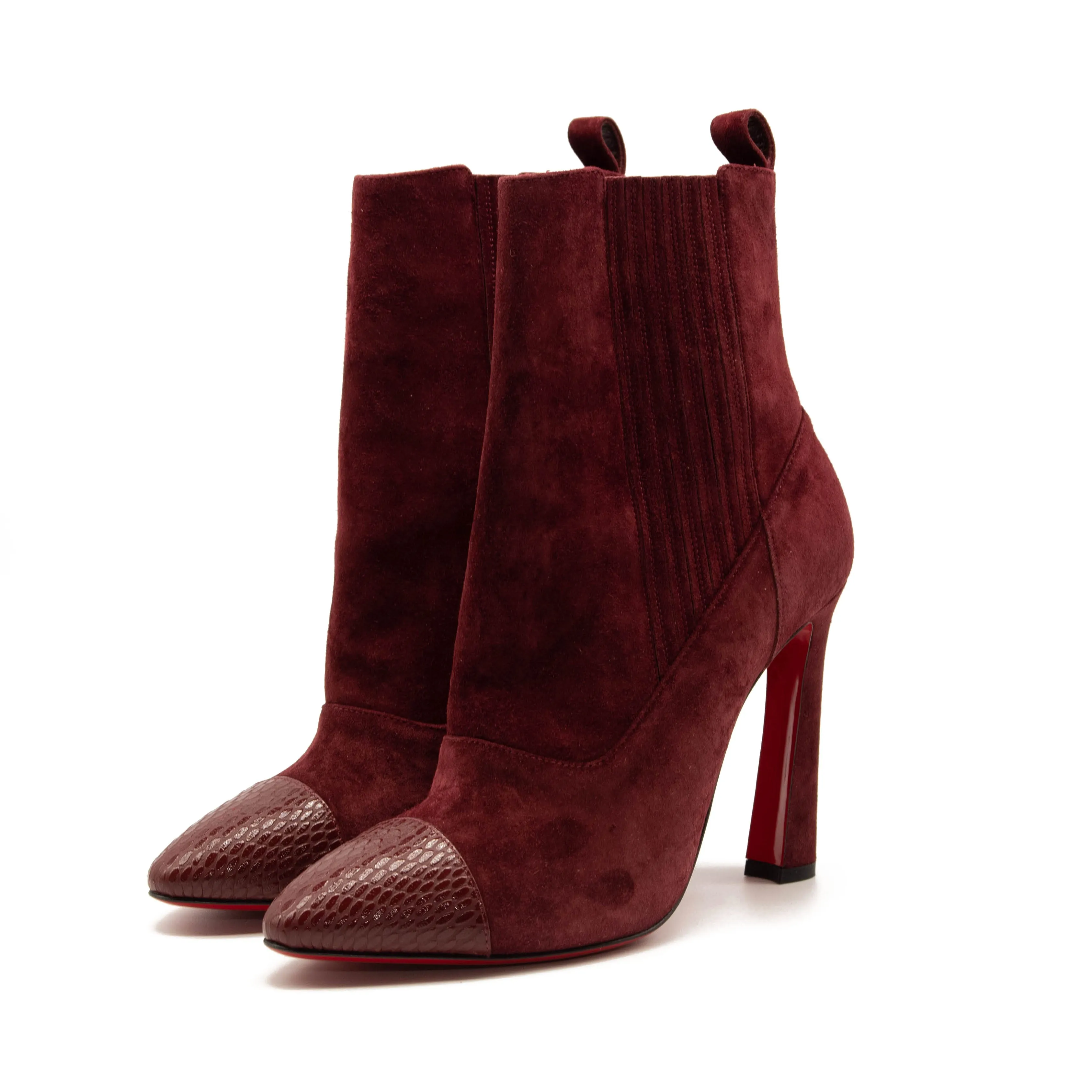 Christian Louboutin Me In The 90s Maroon Suede Snake High Heel Ankle Booties 37.5