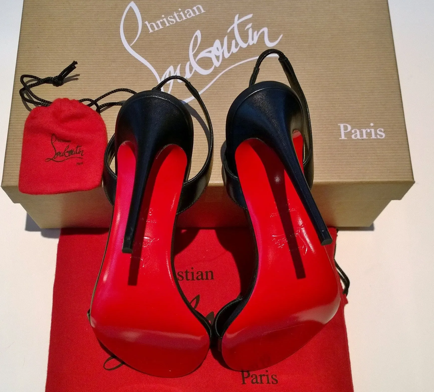 Christian Louboutin O Marylin 100 Black Leather Slingback Sandals New in Box Heels