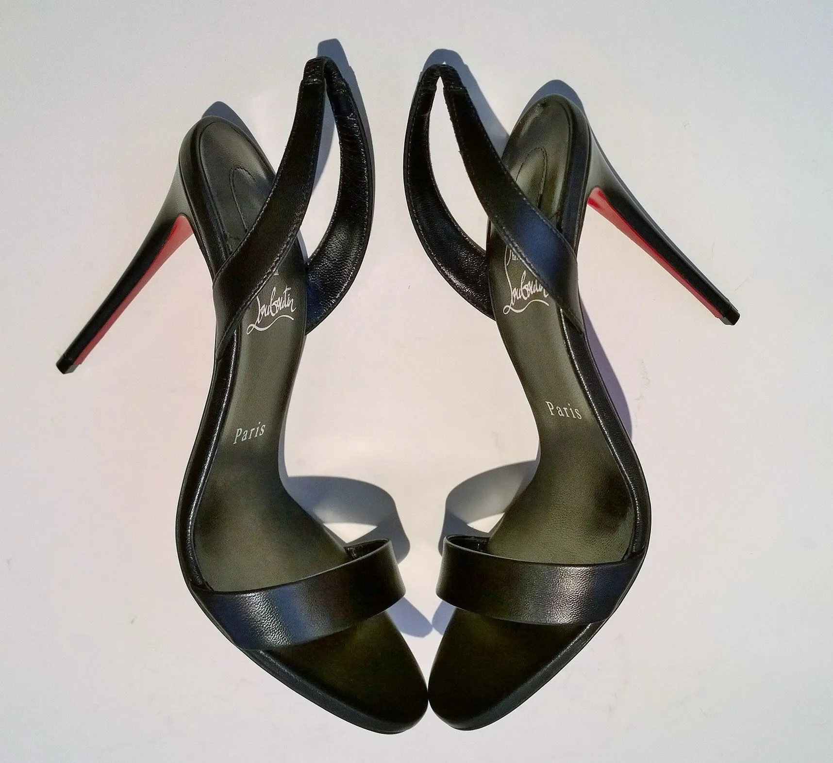 Christian Louboutin O Marylin 100 Black Leather Slingback Sandals New in Box Heels