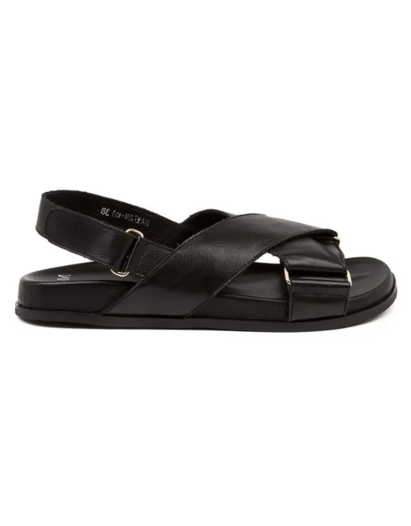 Django & Juliette HAYLOW Flat Sandal in Black Leather