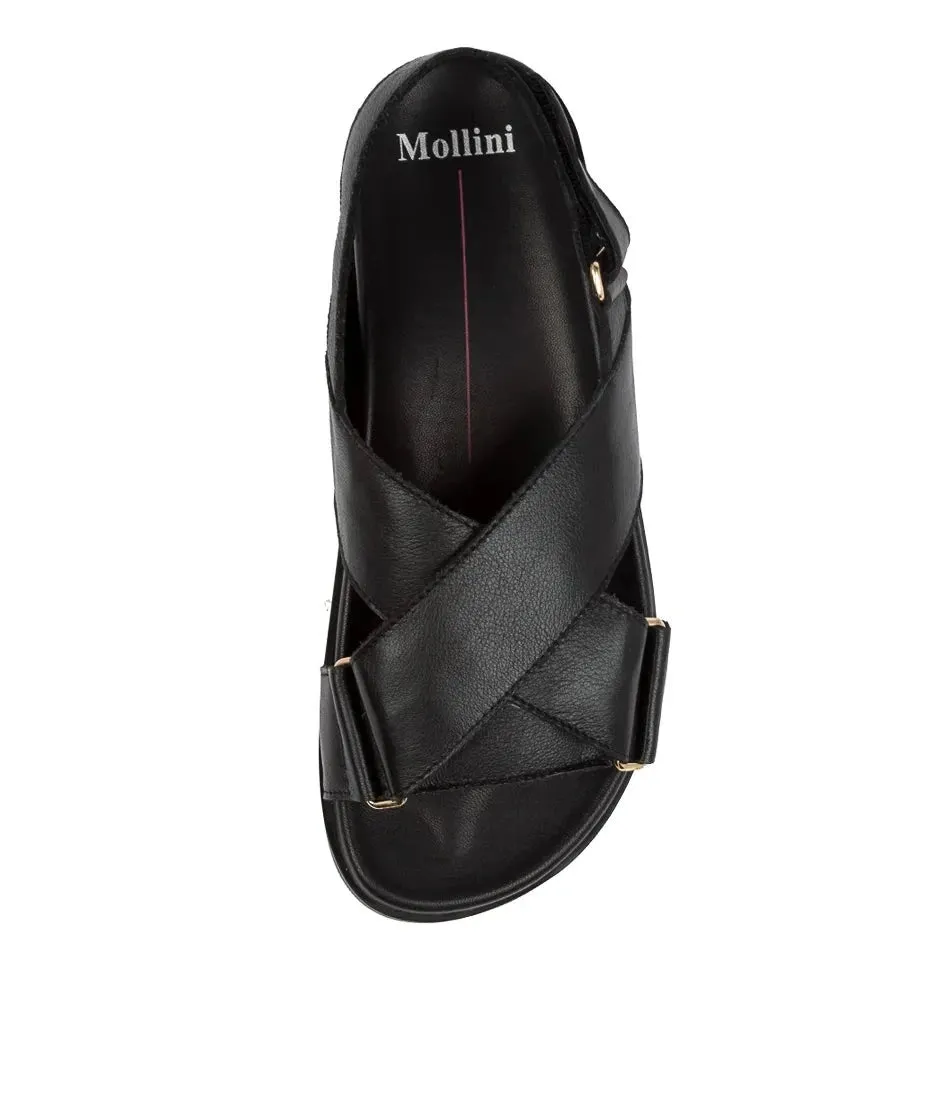 Django & Juliette HAYLOW Flat Sandal in Black Leather