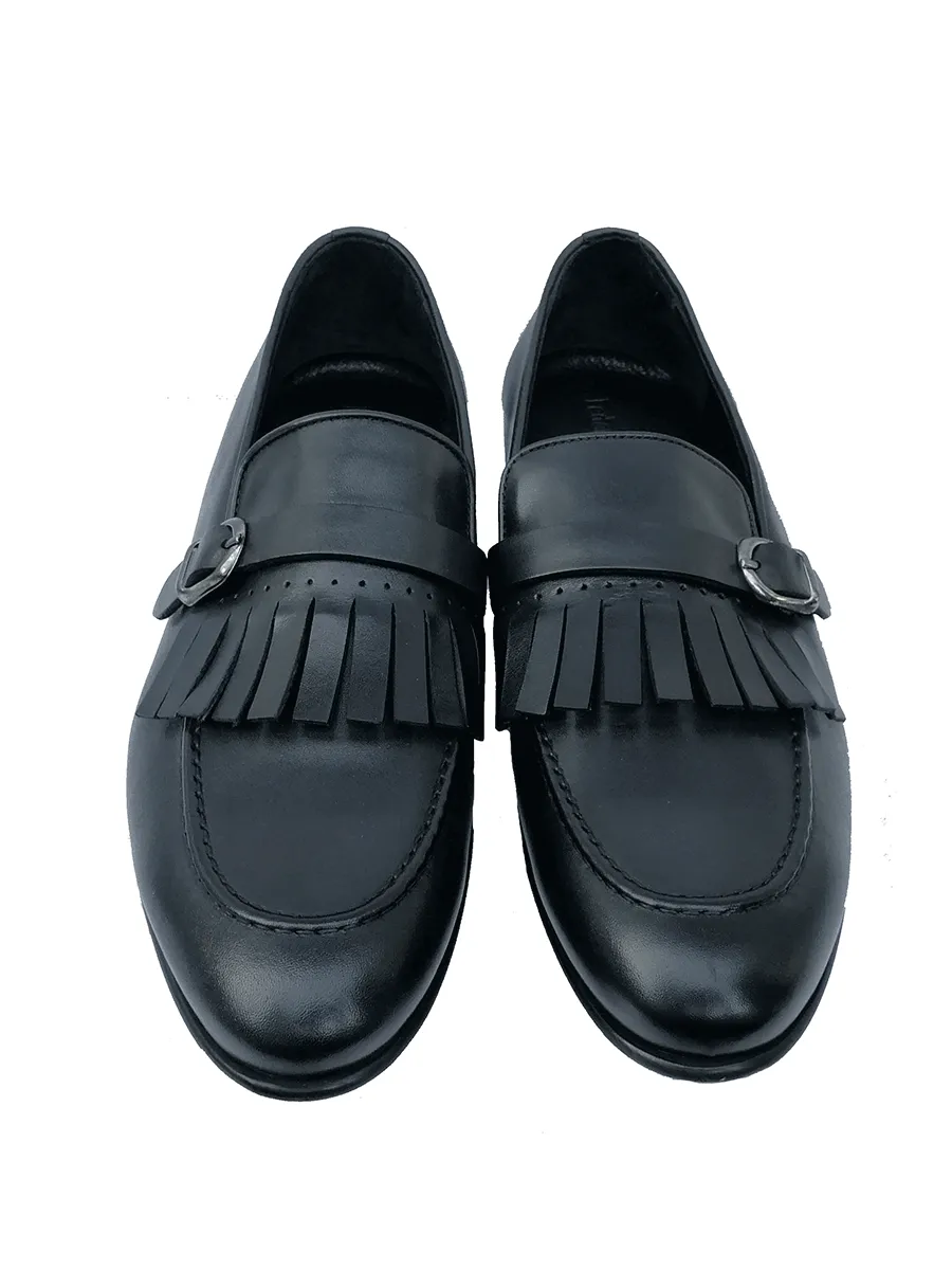 Federico Luciani Siyah Antik Leather Loafer Shoe Men