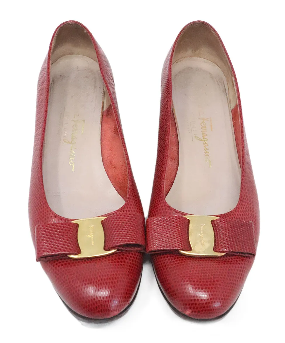 Ferragamo Red Pressed Leather Heels sz 6.5