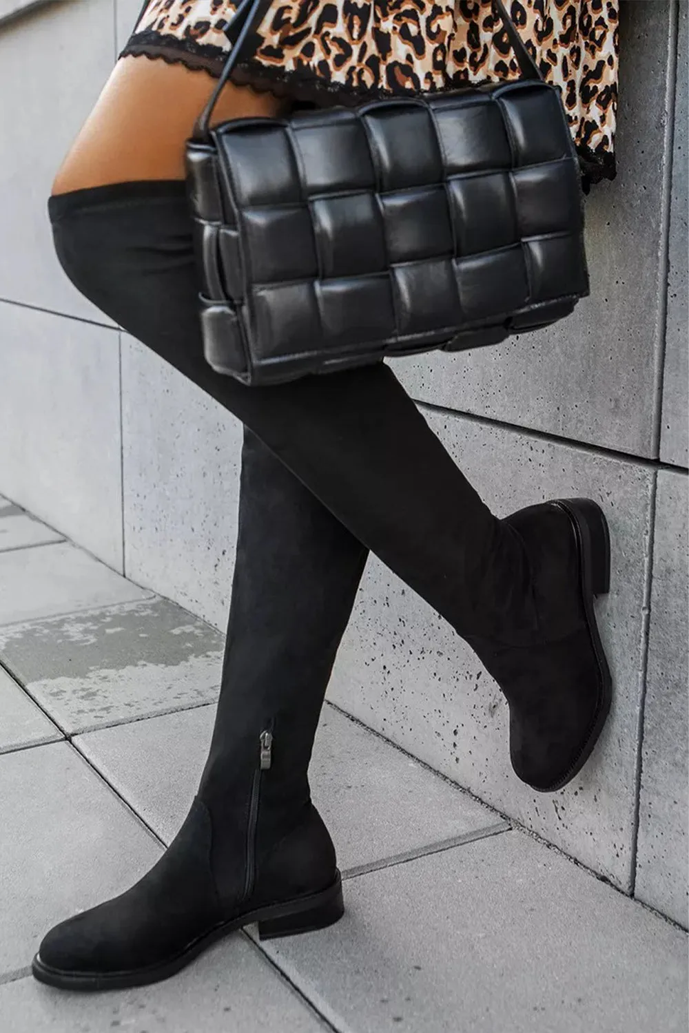 Finley Black Suedette Knee Boots