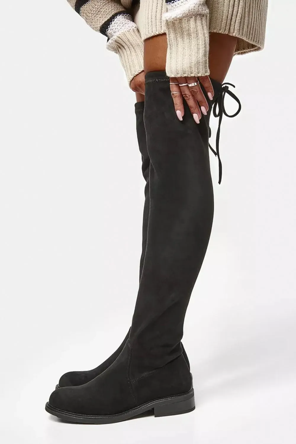 Finley Black Suedette Knee Boots