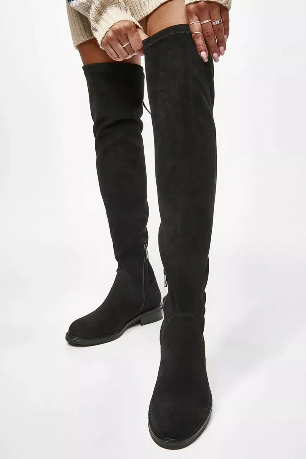 Finley Black Suedette Knee Boots