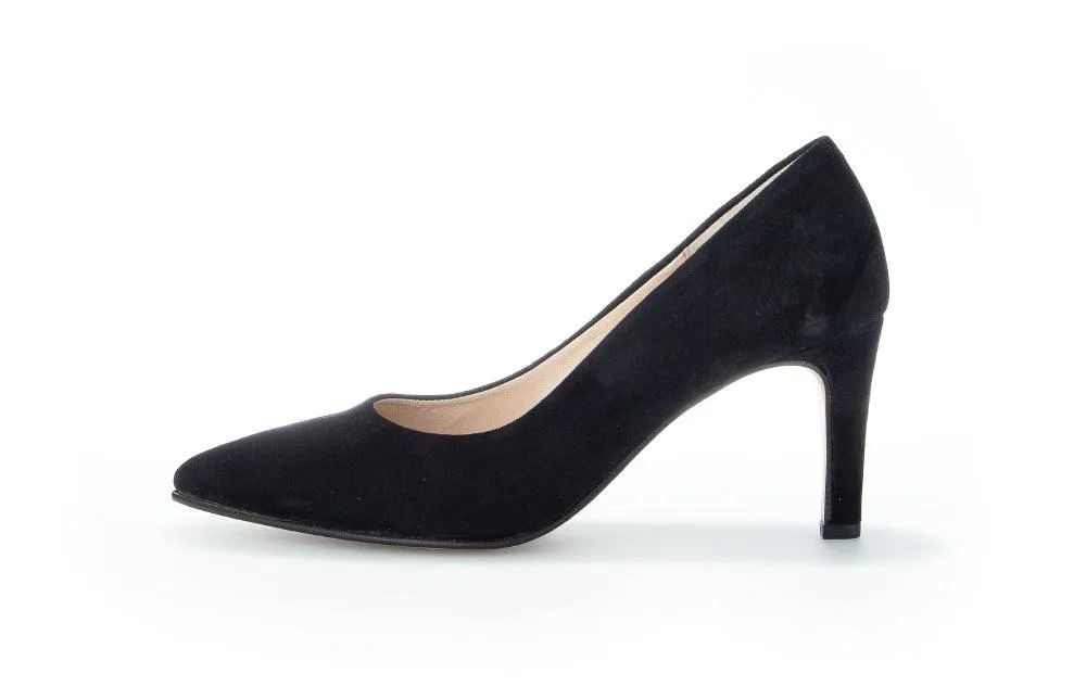 GABOR Black Suede Pointed Toe Court Shoe 38017