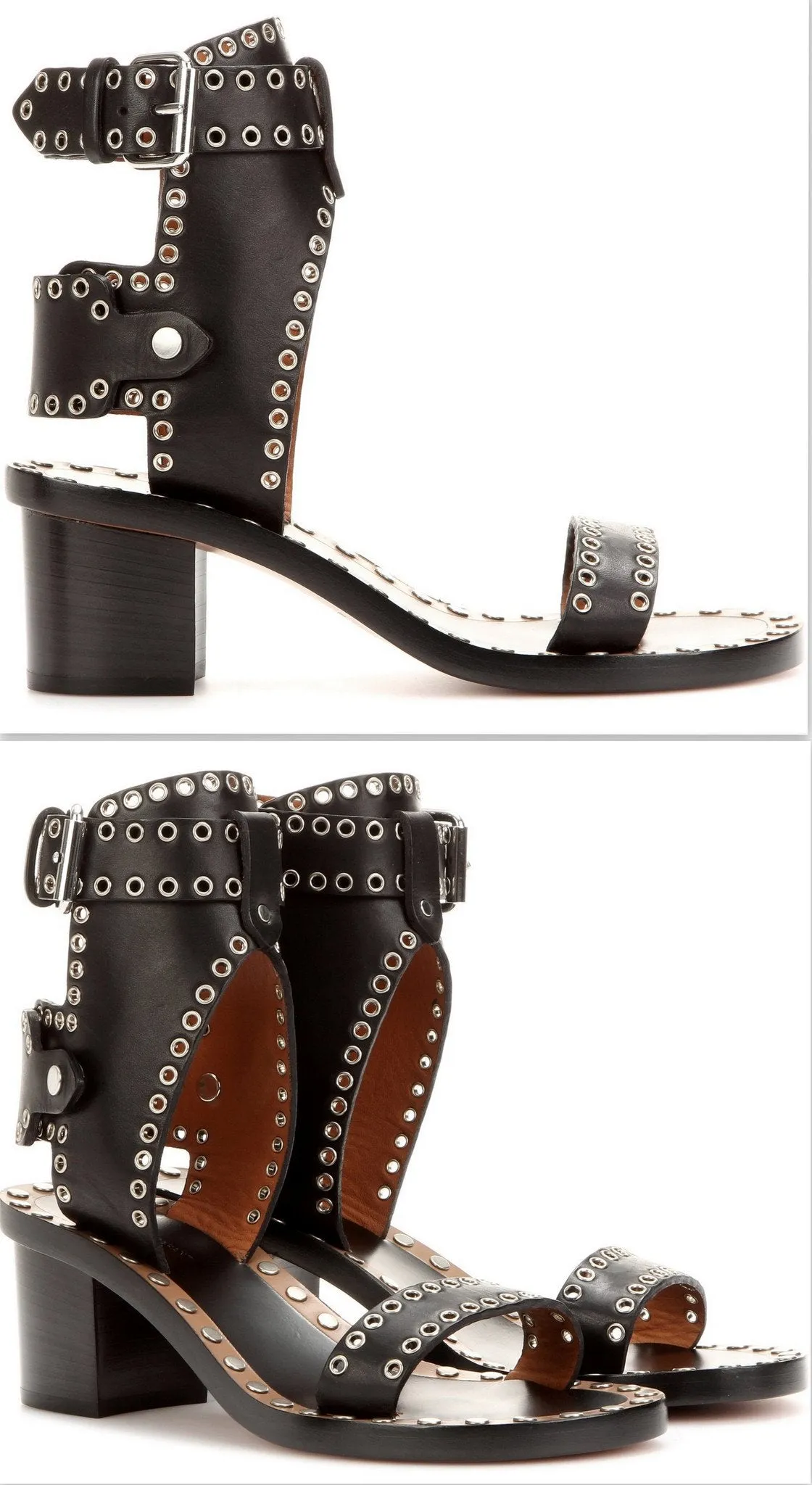 'Jaeryn' Embellished Black Leather Sandals