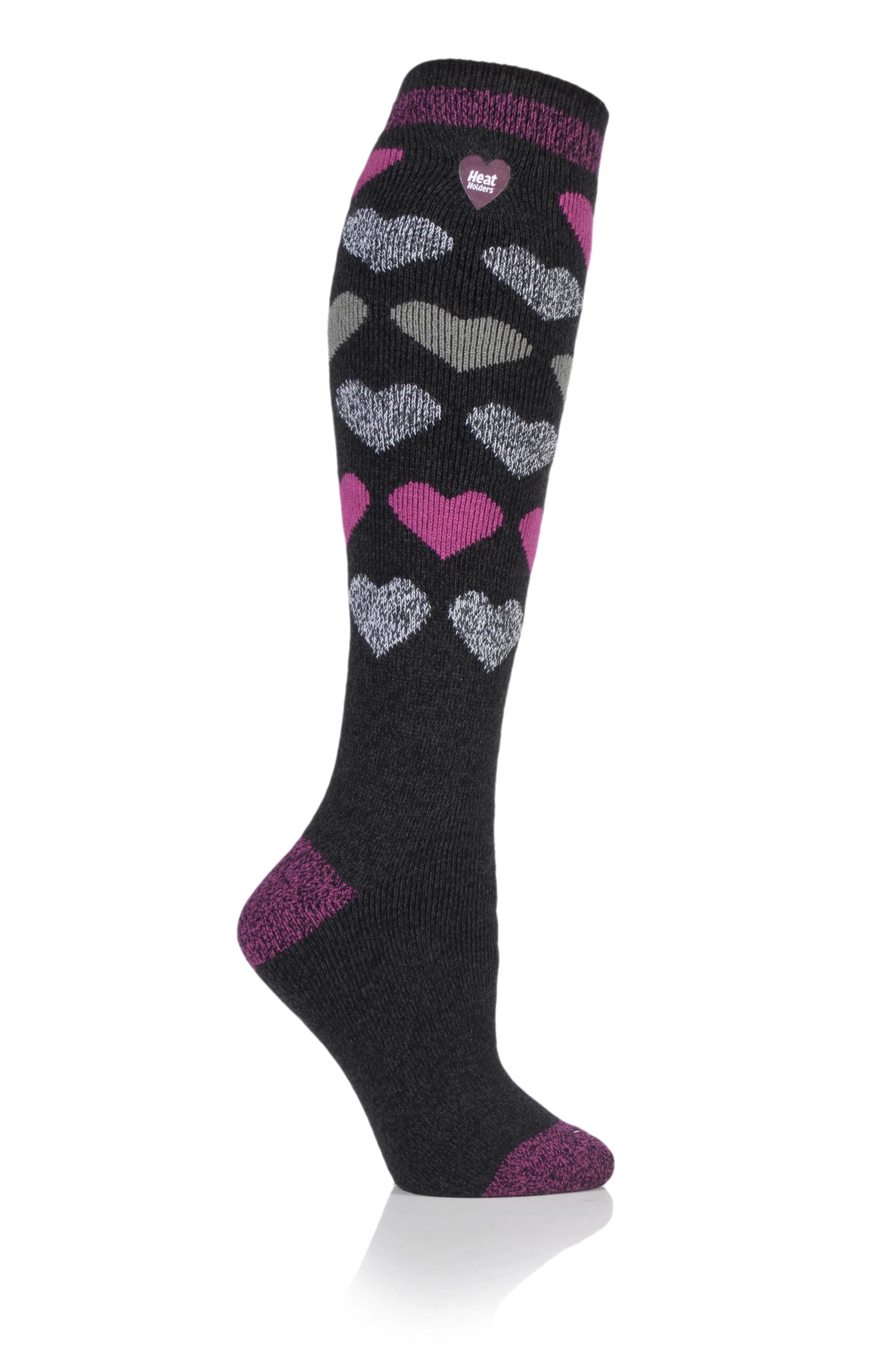 Ladies Lite Jacquard Heart Long Socks - Sutton