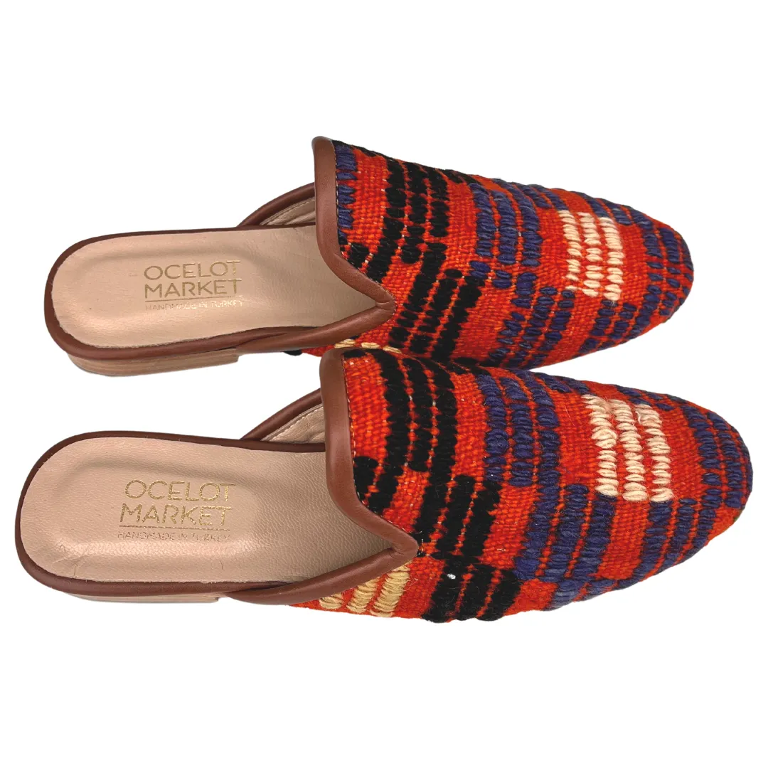 Men's Turkish Kilim Mule Red with Blue & Black