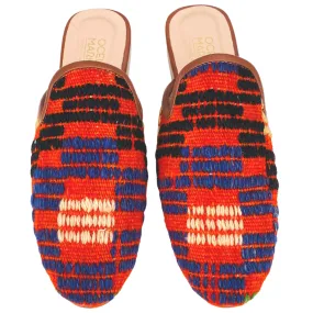 Men's Turkish Kilim Mule Red with Blue & Black