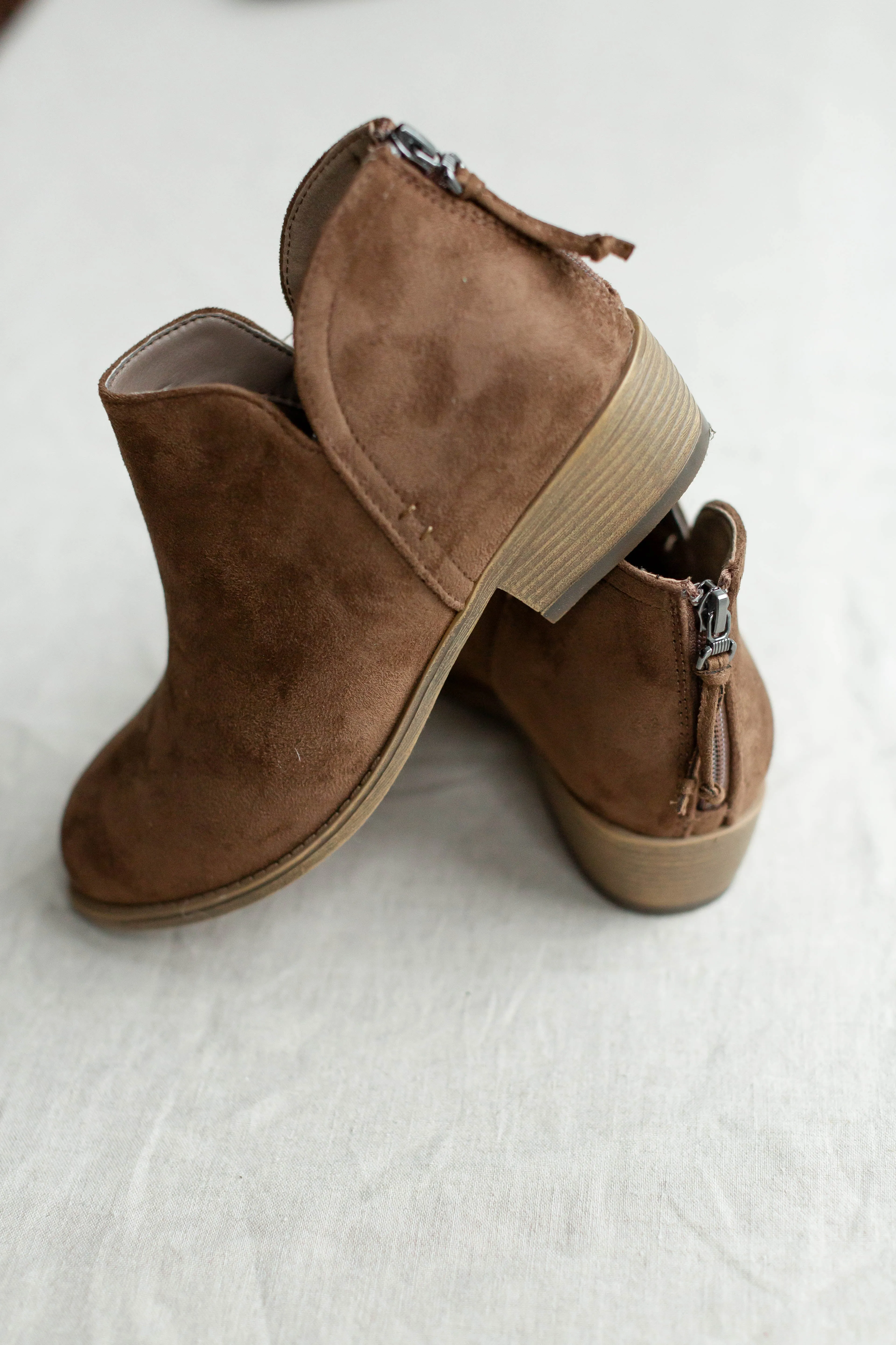 'Rhode' Low Heel Suede Ankle Boots in Deep Taupe