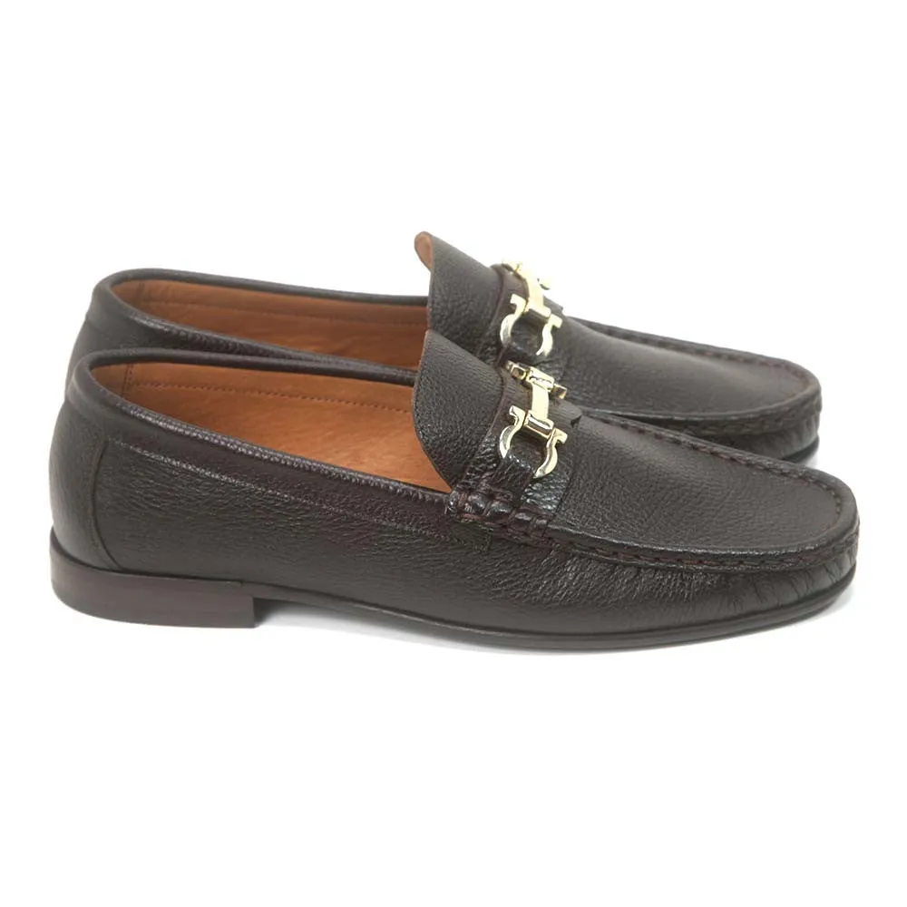 Sigotto Uomo Brown Grain Leather Bit Loafer with Leather Sole