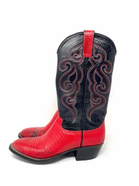 Size 9? Black/Red Reptile Stitched Men's Shoes Boots- Men's