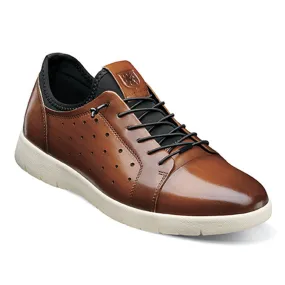 Stacy Adams Halden Cognac Smooth Leather Cap Toe Elastic Lace Up Mens Sneaker