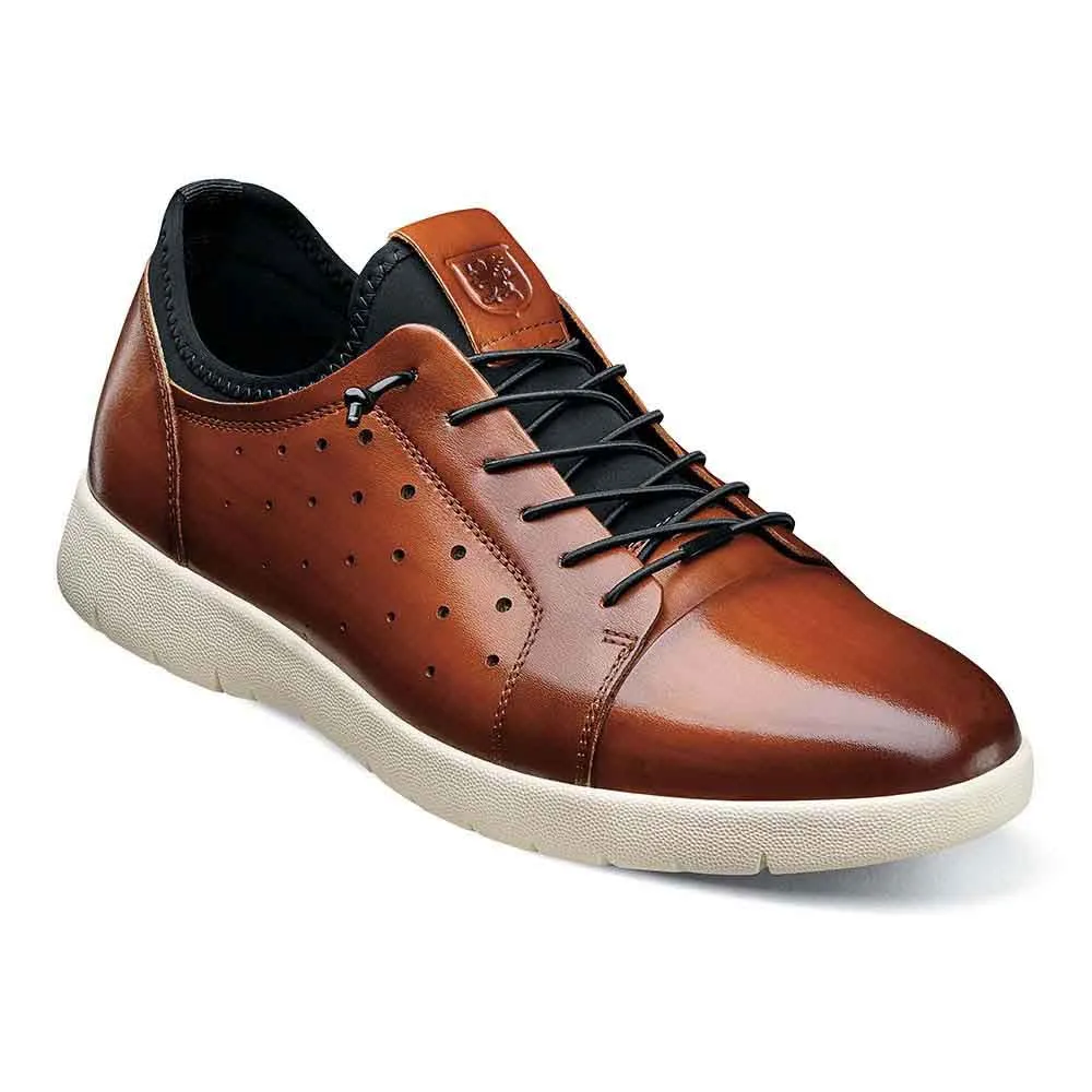 Stacy Adams Halden Cognac Smooth Leather Cap Toe Elastic Lace Up Mens Sneaker