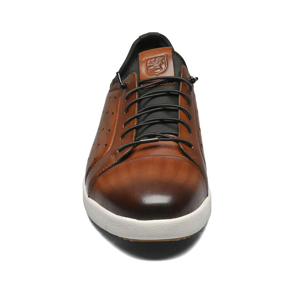 Stacy Adams Halden Cognac Smooth Leather Cap Toe Elastic Lace Up Mens Sneaker