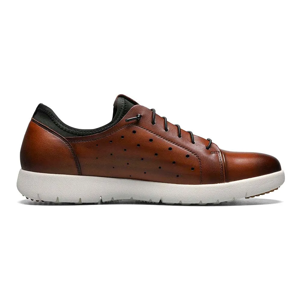 Stacy Adams Halden Cognac Smooth Leather Cap Toe Elastic Lace Up Mens Sneaker