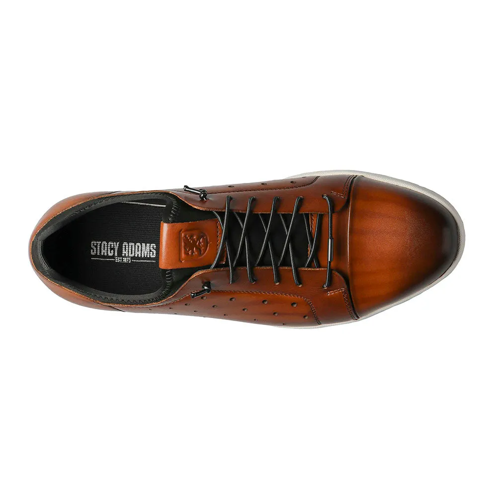 Stacy Adams Halden Cognac Smooth Leather Cap Toe Elastic Lace Up Mens Sneaker