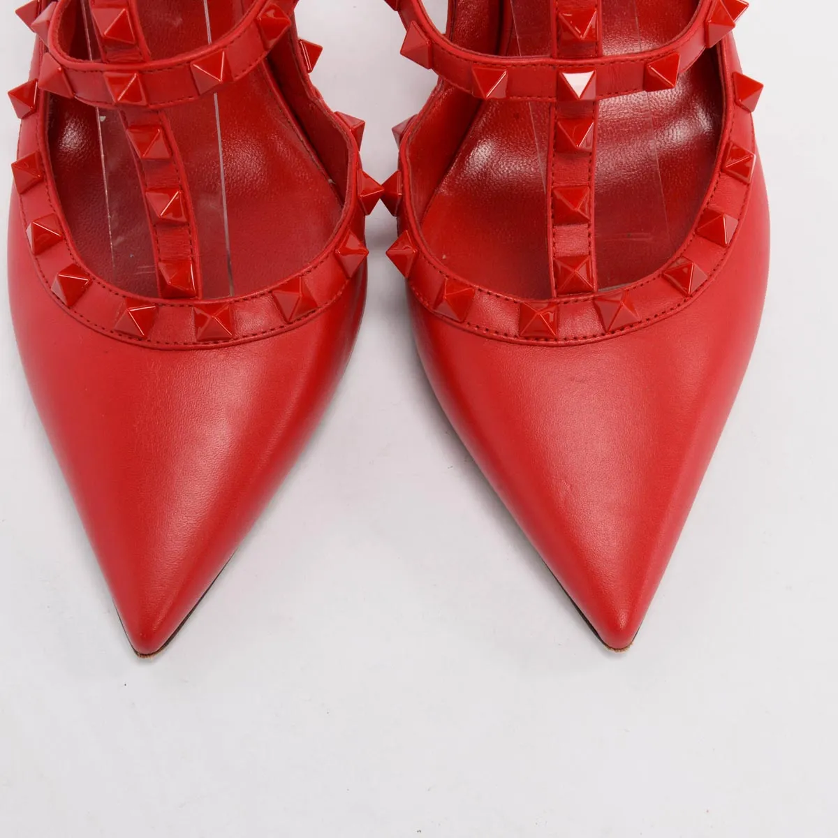 Valentino Red Calfskin Rockstud Cage Pumps 39.5